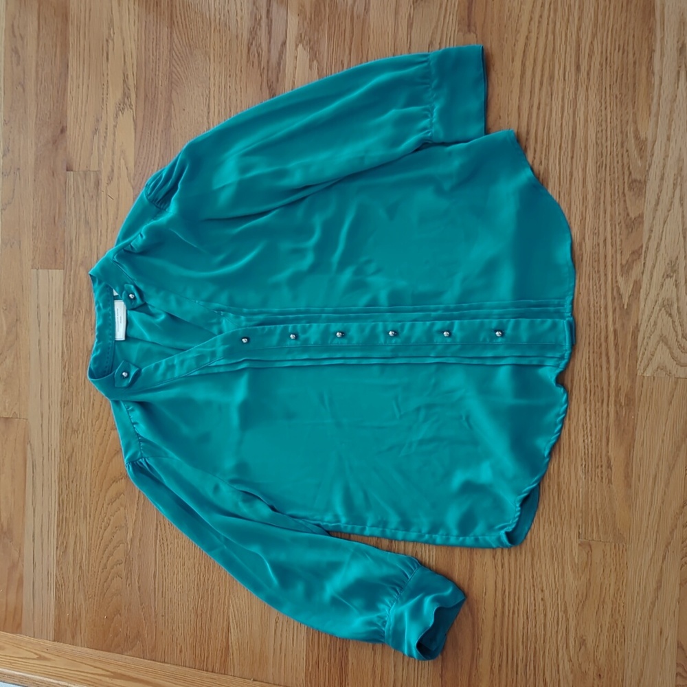 Teal Blouse with Silver Buttons from Anthropologie